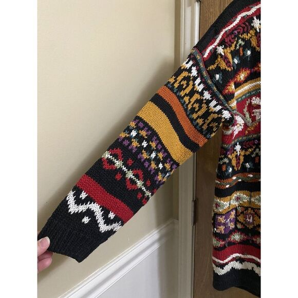 Vintage Tiara Chunky Knit Sweater Abstract Art Floral 90s Crewneck Size M Heavy - Picture 3 of 16
